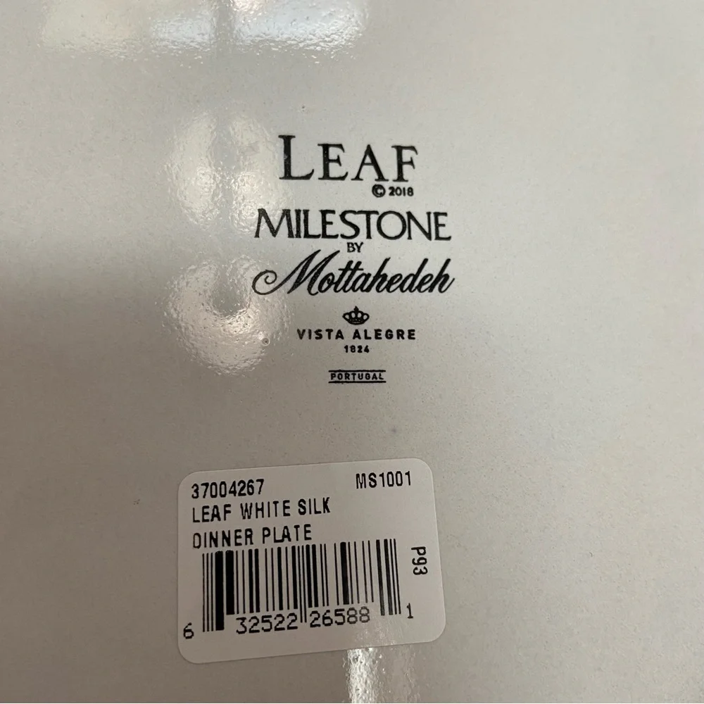 Set of 4 White Ombre Glaze Silk Leaf Dinner Plates 10.5